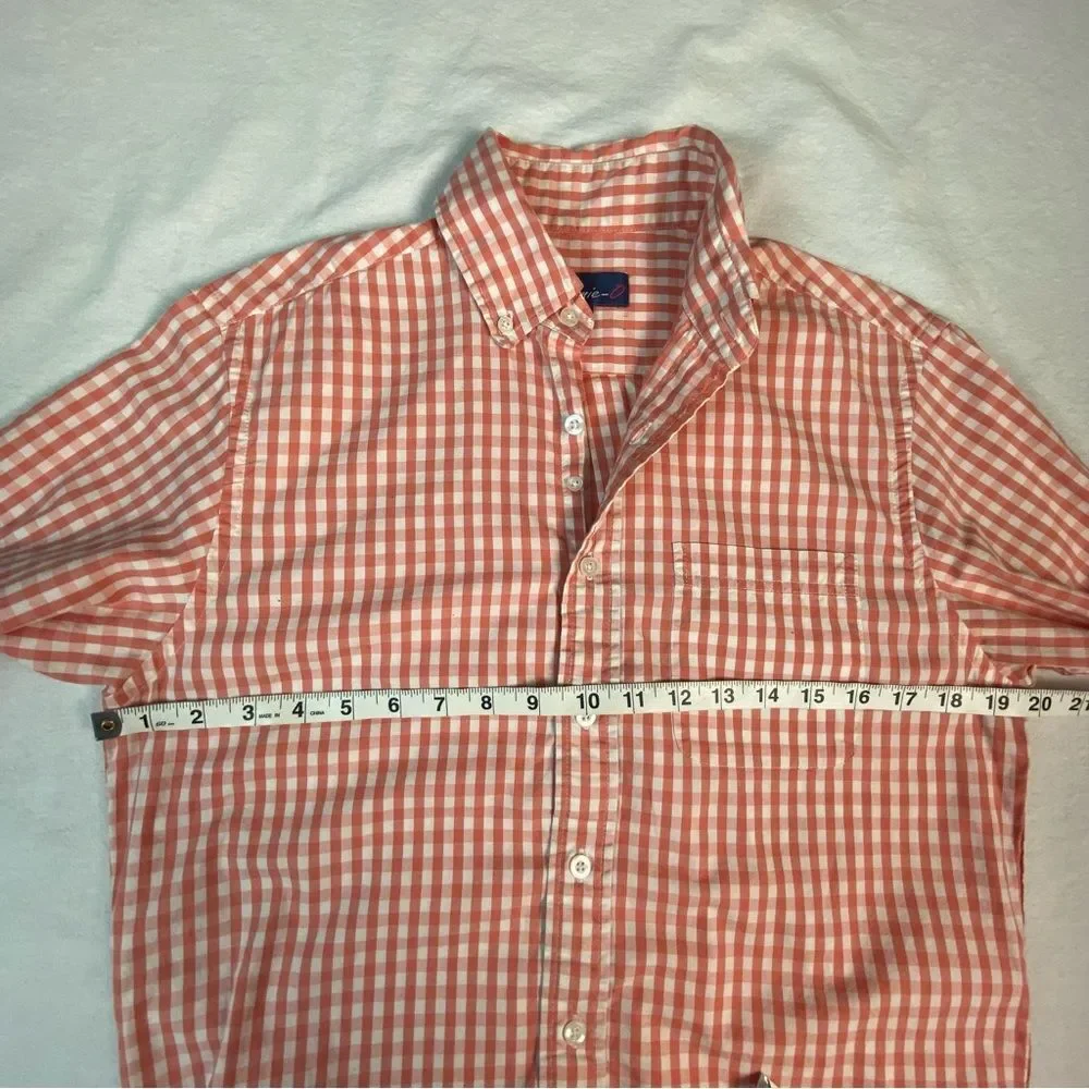 Johnnie-O Men’s Coral White Checkered Pattern Button Up Cotton Shirt Size S